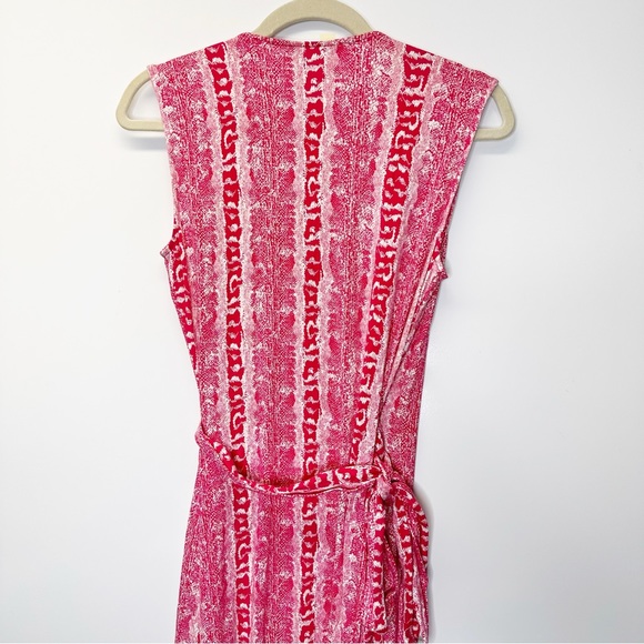 Diane Von Furstenberg DVF Red Pink White Sleeveless Wrap Tie Dress Size 6 - Picture 4 of 12